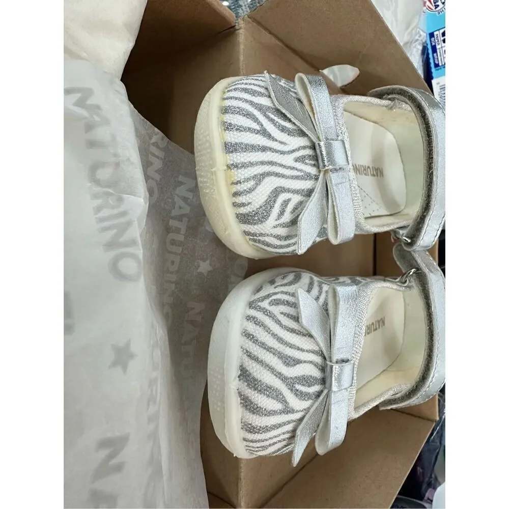 NATURINO CLARIES Zebra-print fabric ballet flats, White